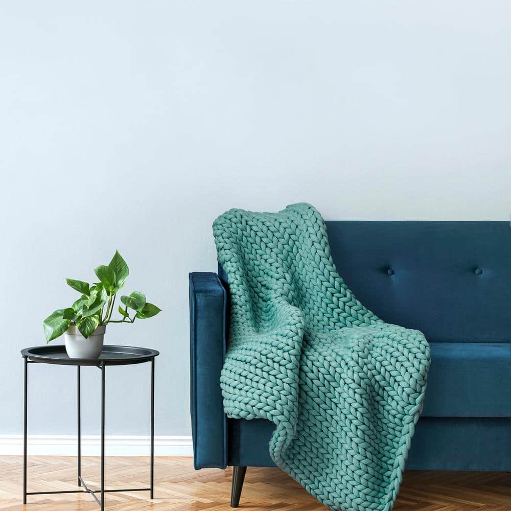 Luxurious Aqua Chunky Knit Wool Throw 50" x 40"