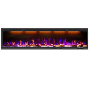 74 in. Recessed& Wall-Mount Electric Fireplace Insert in Black, Lifelike Flames and Adjustable Thermostat, 1500 Watt