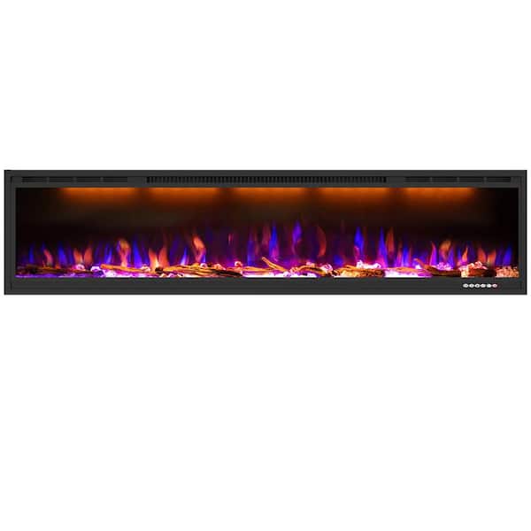 Prismaster ...keeps your home stylish 74 in. Recessed& Wall-Mount Electric Fireplace Insert in Black, Lifelike Flames and Adjustable Thermostat, 1500 Watt