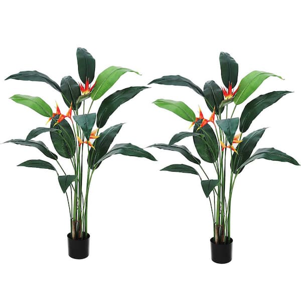 2-Pack 6 ft. Artificial Bird of Paradise Plant in Pot, Artificial Palm Tree with 14-Trunks Faux Leaves and 3-Flowers
