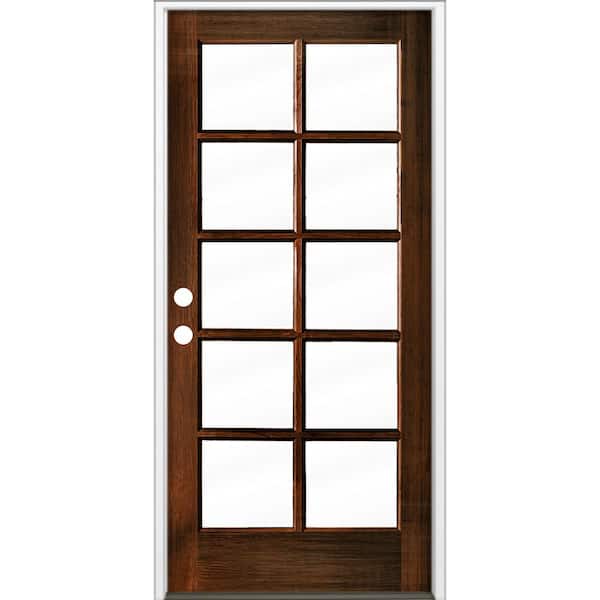 Krosswood Doors 36 in. x 80 in. French RH Full Lite Clear Glass Red Mahogany Stain Hemlock Prehung Front Door