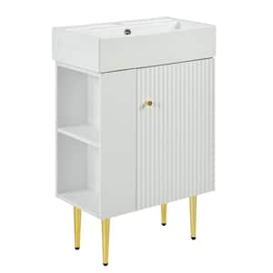 21.6 in. Freestanding White Bath Vanity with White Ceramic Top, Left Side Storage and Metal Legs, Unassembled