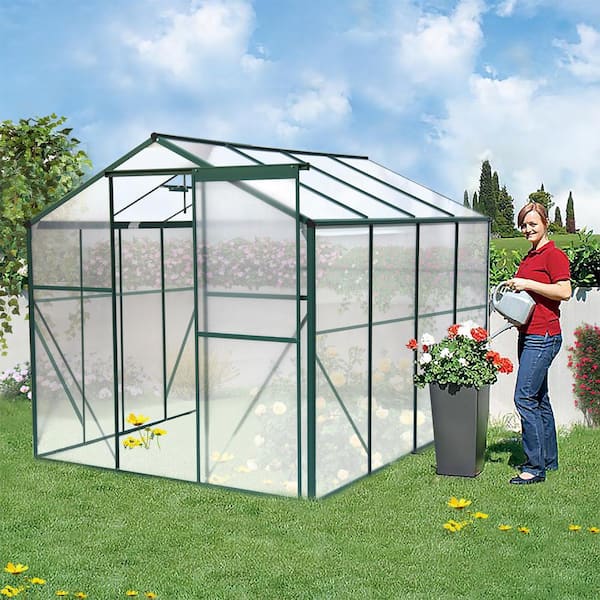 6 ft. x 8 ft. Heavy Duty Walk-in Plant Garden Greenhouse, Polycarbonate Greenhouse for Backyard/Outdoor, Green