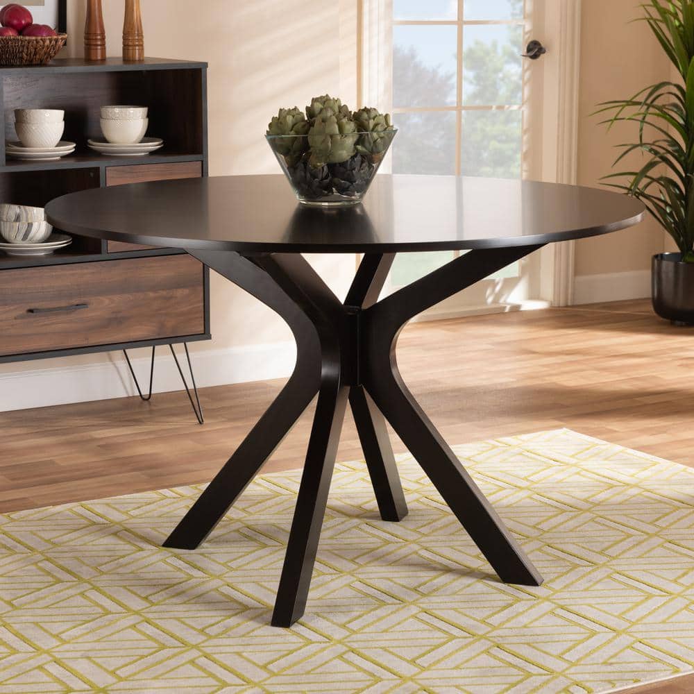 Kenji Espresso Brown Round Wood Dining Table for Six