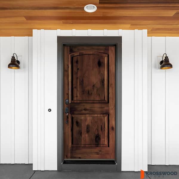 Krosswood Doors 42 in. x 80 in. Rustic Knotty Alder Arch Top Red Mahogony Stain Right-Hand Inswing Wood Single Prehung Front Door