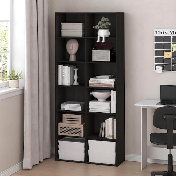 Basic 70.87 in. Tall Espresso Wood 12-Shelf Bookcase