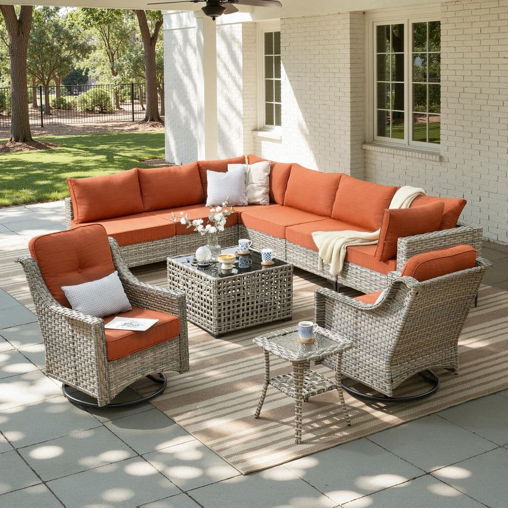 HOOOWOOO Howell 10-Piece Wicker Outdoor Patio Conversation Sofa