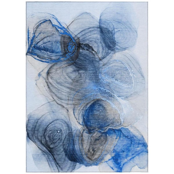 Ivory Blue and Gray 10 ft. x 14 ft. Abstract Indoor / Outdoor Area Rug