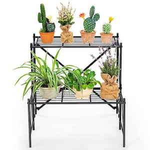2-Tier Indoor and Outdoor Iron Storage Shelf Ladder Plant Stand Flower Pot Display Shelf Rack Natural