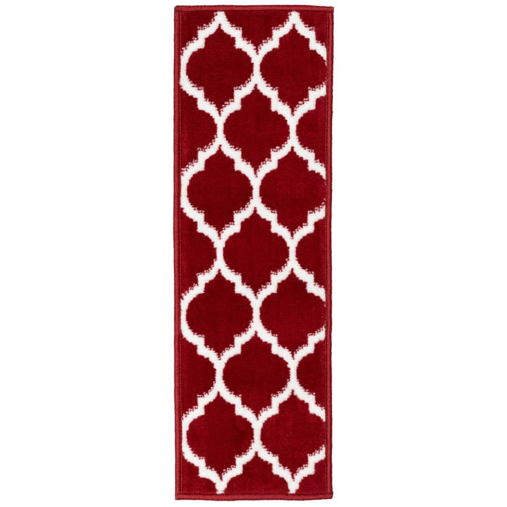 MSRUGS 7 pieces Stair Treads - Trellis Collection Contemporary Soft Cozy and Vibrant Red