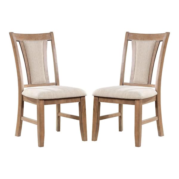 Furniture of America Rowel Natural Tone and Beige Polyester Padded Seat Side Chair (Set of 2)