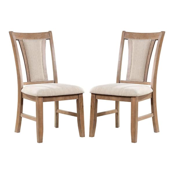 Rowel Natural Tone and Beige Polyester Padded Seat Side Chair (Set of 2)