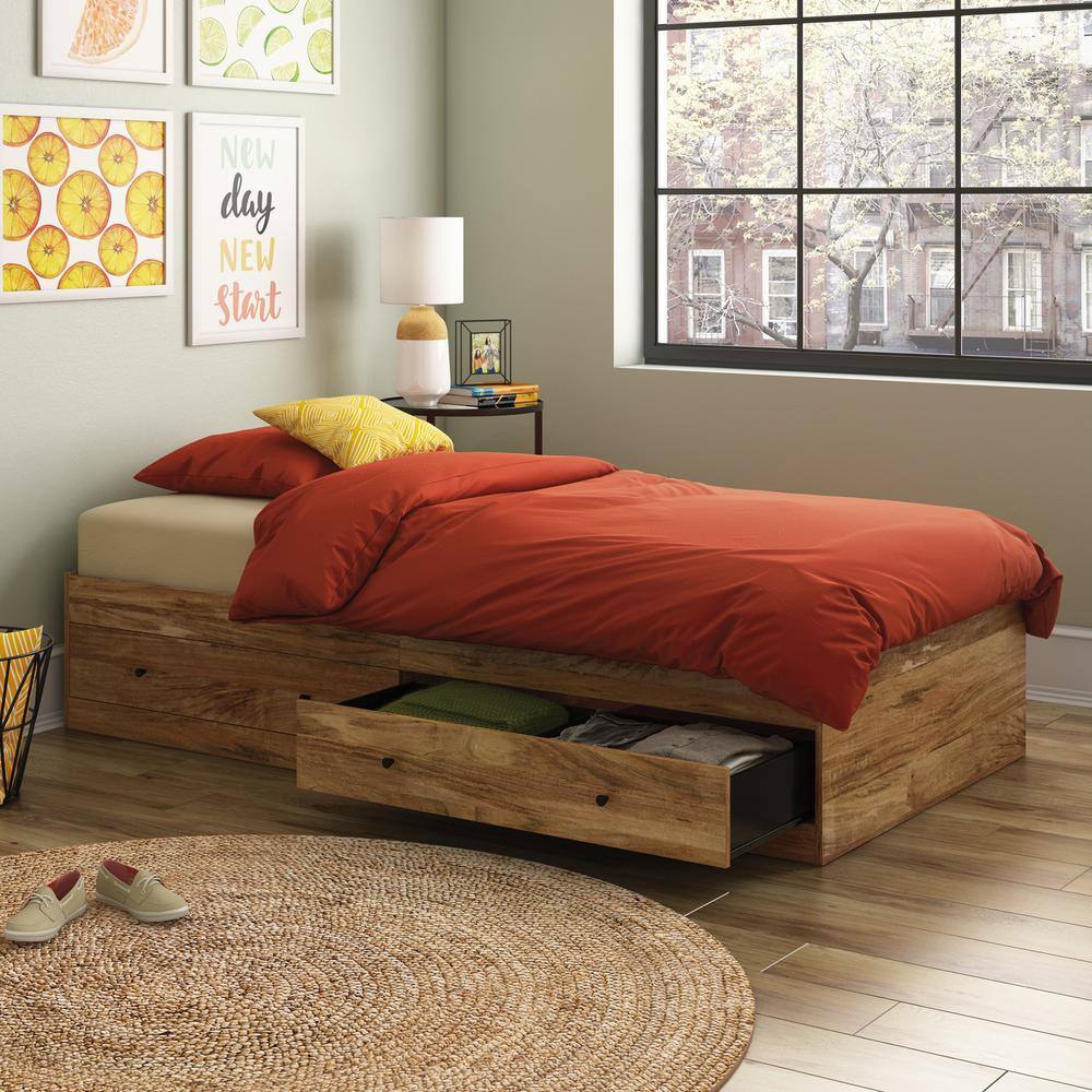 Sindoori Mango Twin Wood Frame Bed with 2 Storage Drawers