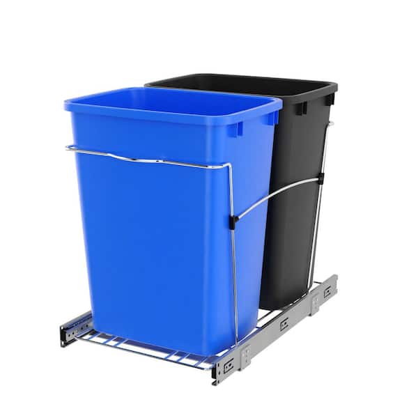 Rev-A-Shelf Blue/Black Double Pull Out Trash Can 35 qt. for Kitchen