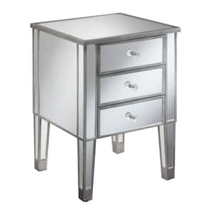 Gold Coast 17.75 in. W x 24.5 in. H Antique Silver and Mirror Wood end Table with 3-Drawers