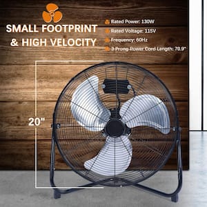 20 in., 3 Adjustable Speeds Up to 7.6m/s Airflow Floor fan in Black