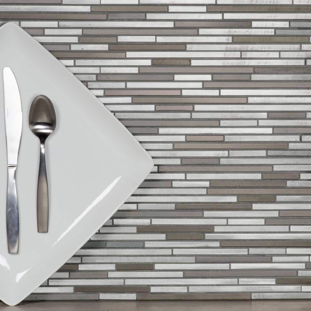 Gray Brushed Aluminum 12x16 Metal Mosaic Tile