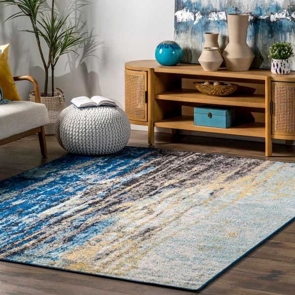 Katharina Modern Abstract Blue 8 ft. x 10 ft. Area Rug