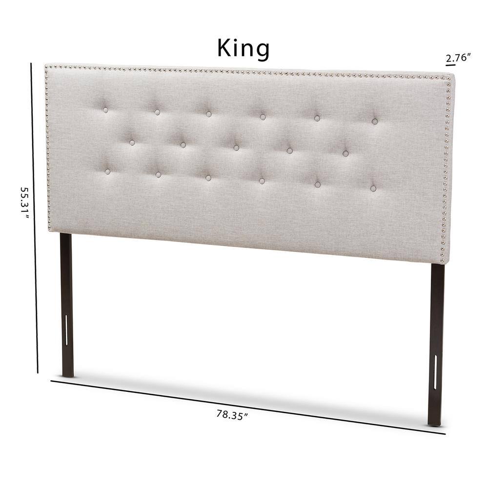 King Size Greyish Beige Tufted Leather Upholstered Headboard