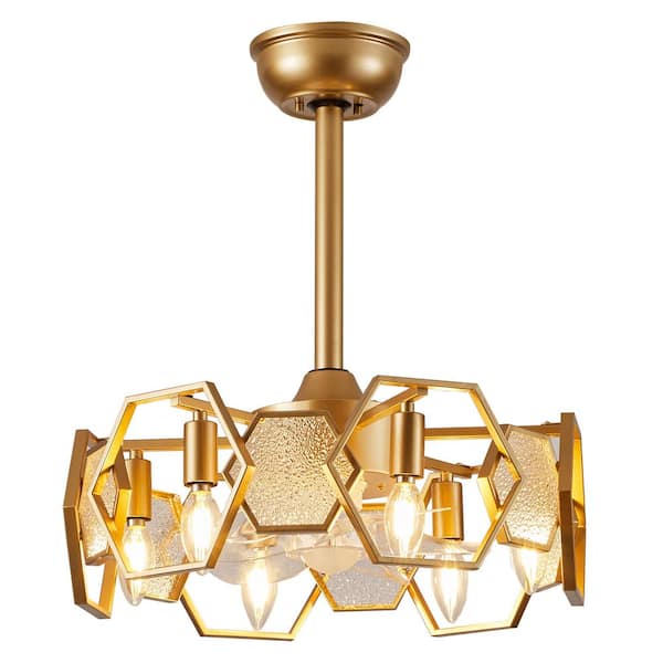 Vintlume 19 in. Indoor Gold Metal Caged Ceiling Fan with Light and Remote, 6-Speed Reversible Fan