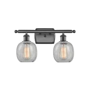 Belfast 16 in. 2-Light Oil Rubbed Bronze Vanity Light with Clear Crackle Glass Shade