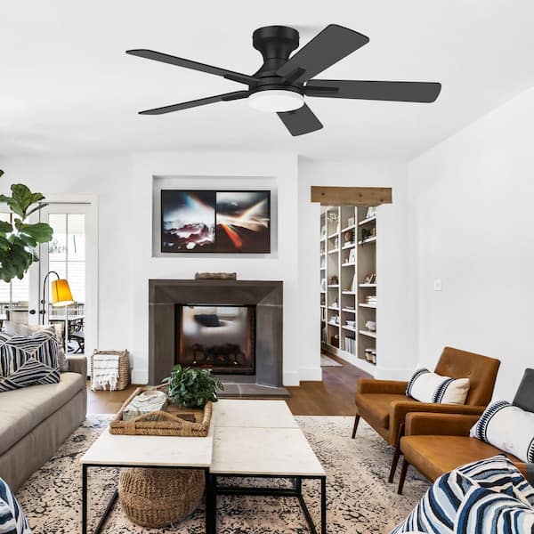 42 in. Smart Outdoor Indoor Black Flush Mount Ceiling Fan with RGB LED Lights and APP/Remote Control, Dimmable, 6 speeds