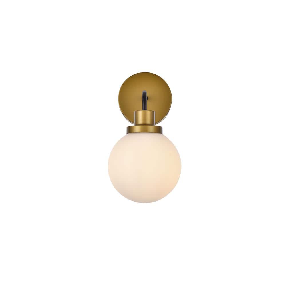 Home Living 6 in. 1-Light Brass Vanity Light with Glass Shade