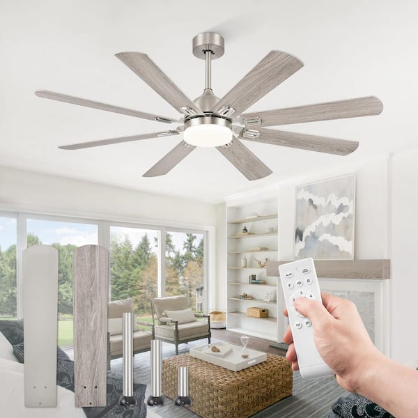 62 in. Outdoor Indoor Nickel 3-Colors LED 6-Speeds Ceiling Fan with Dual-Finish Blades and Light Kit and Remote Control