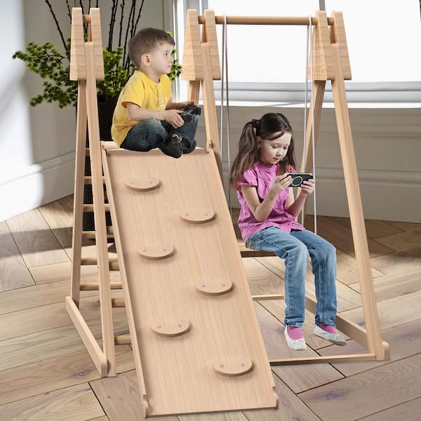 YOFE 4-in-1 Foldable Playset Pine Indoor Jungle Gym Playset YOFE 4-in-1 Foldable Playset Pine Indoor Jungle Gym Playset