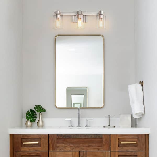 Modern 22.4 in. 3 Light Brushed Nickel Bathroom Vanity Light with Clear Glass Shades