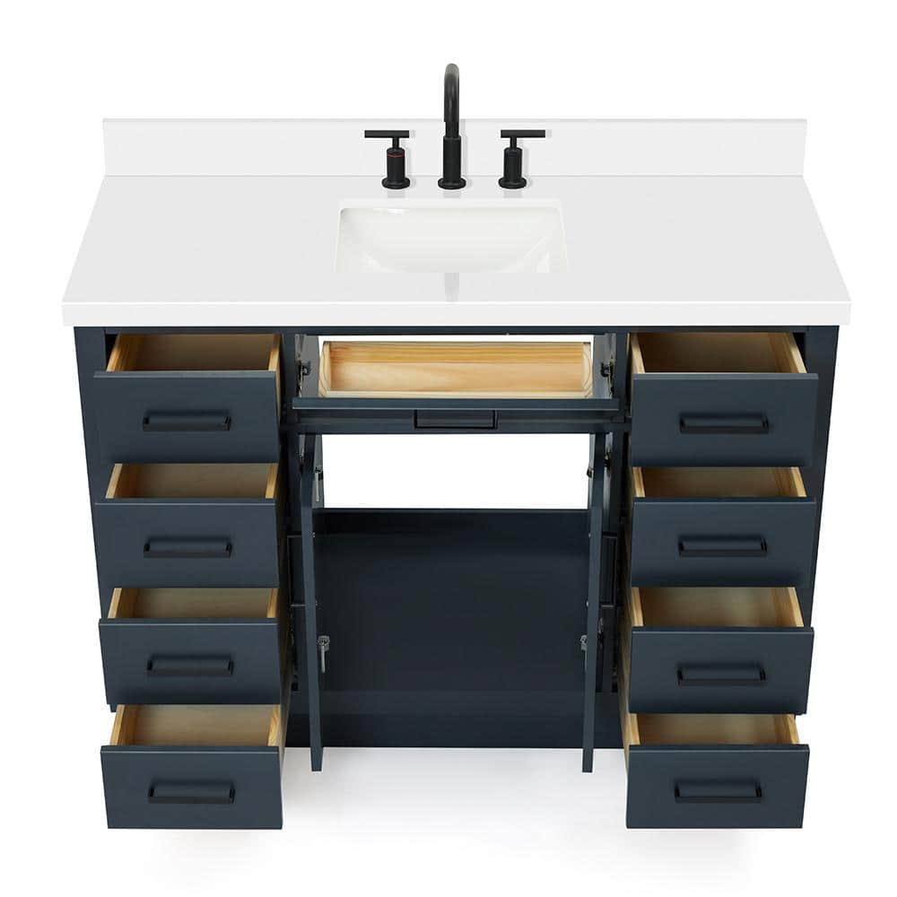 Midnight Blue 49" Freestanding Single Vanity with White Quartz Top