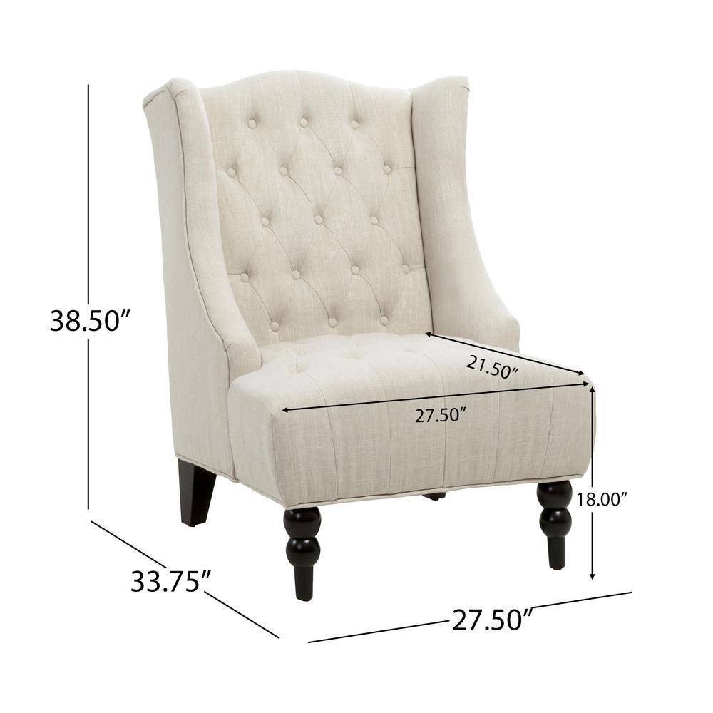 Light Beige High Back Tufted Wood Accent Chair