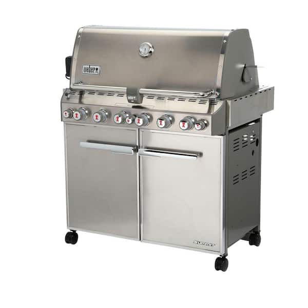 Weber Summit S 660 6 Burner Built In Natural Gas Grill In Stainless Steel With Grill Cover And Built In Thermometer