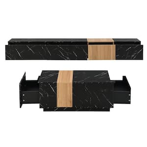 Modern Black TV Stand Fits TV's up to 88 in. with Faux Marble, 2 Storage Drawers