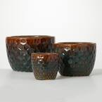 8.5 in., 7 in. and 5.25 in. Dark Honeycomb Ceramic Planter - Set of 3, Brown