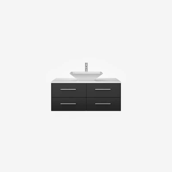 Wave 36 in. Single Sink Floating Espresso Bath Vanity with White Quartz Top (Assembled)