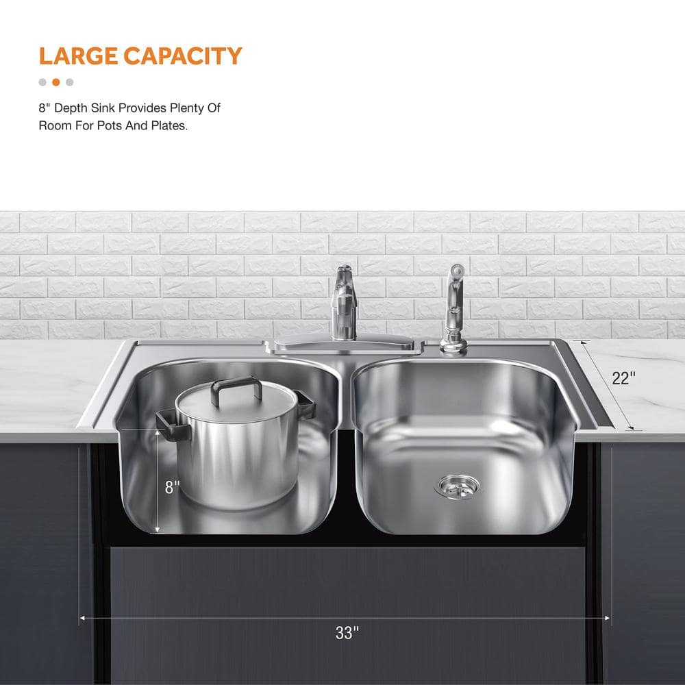 33'' Brushed Stainless Steel Double Bowl Kitchen Sink with Faucet