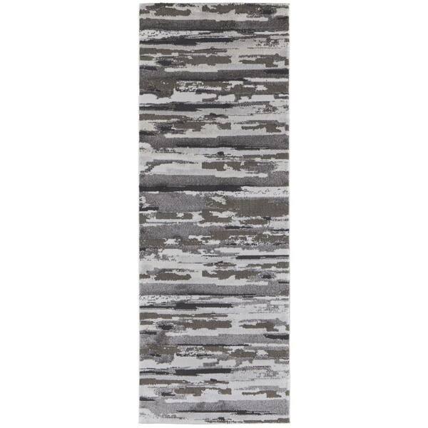 HomeRoots 2 x 7 Gray, Ivory Abstract Runner Rug