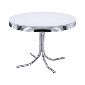 42 in. White and Chrome Wood Top Pedestal Dining Table (Seat of 3)