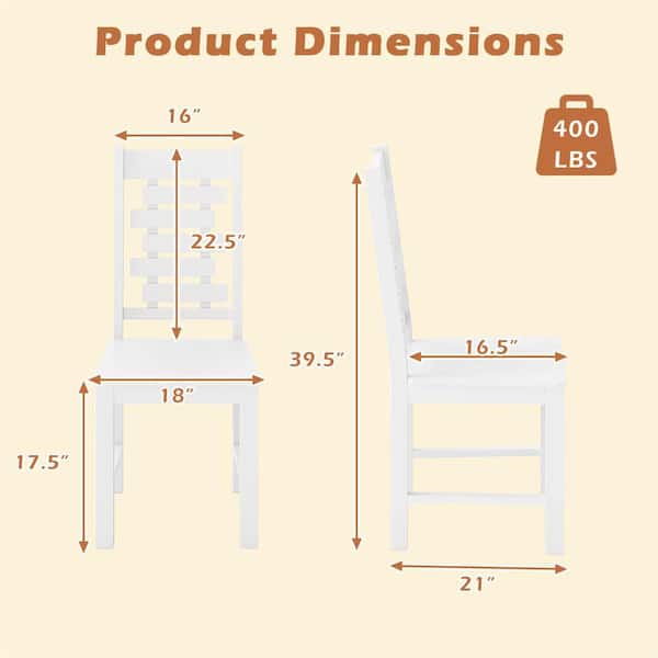 Farmhouse White Dining Chair (Set of 2) with 100% Rubber Wood Frame and Hollowed High