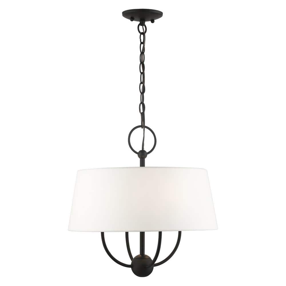 Mini Drum 4-Light Black Pendant with Off-White Shade