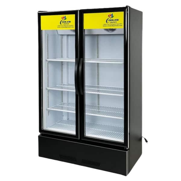 39 in. W 16.5 cu. ft. NSF Commercial 2-Glass Swing Door Upright Display Beverage Cooler Refrigerator in Black