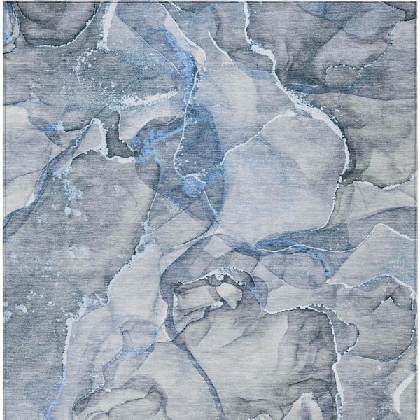 Blue and Gray 3 ft. x 5 ft. Woven Abstract Polyester Rectangle Indoor/Outdoor Area Rug