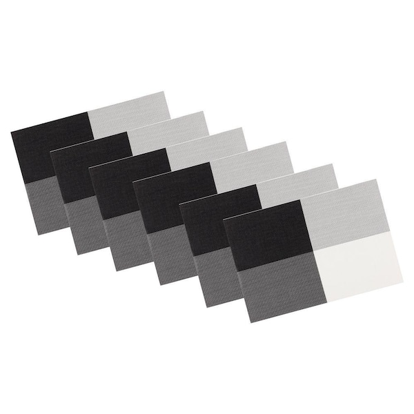 Kraftware EveryTable 18 in. x 12 in. Black & White 4-Corner PVC Placemat (Set of 6)