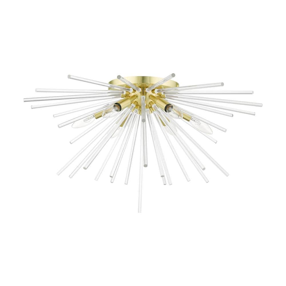 Elegant Satin Brass 6-Light Globe Chandelier with Crystal Rods