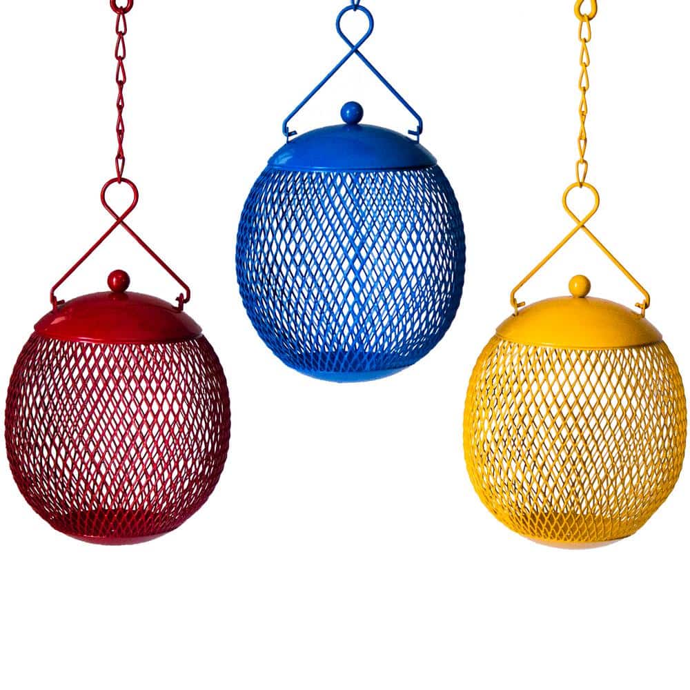 Colorful Metal Mesh Hanging Bird Feeders Set of 3