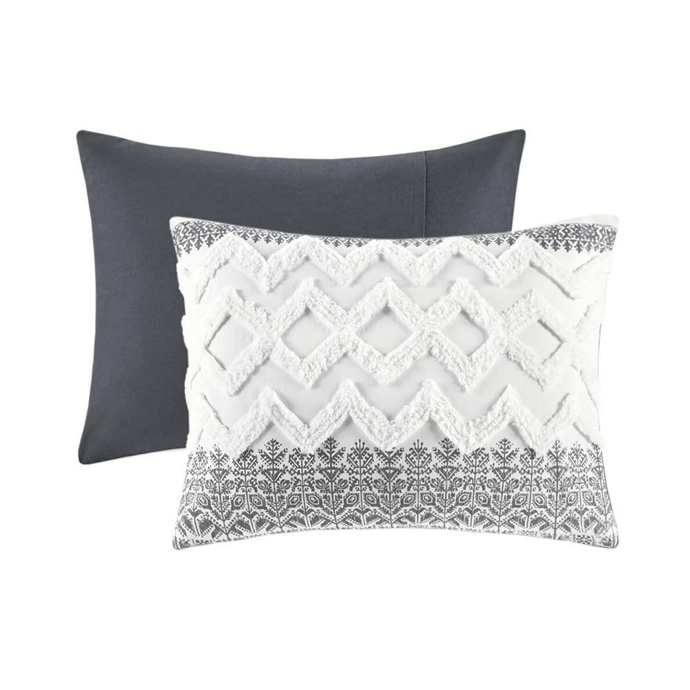 Mila Gray Cotton King Duvet Cover Set with Chenille Tufting
