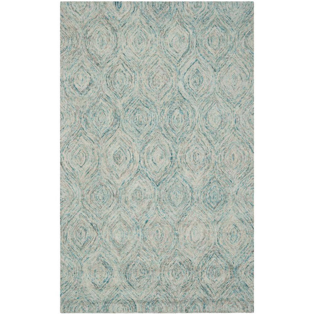 Ivory and Sea Blue Hand-Tufted Wool Area Rug, 5' x 8'