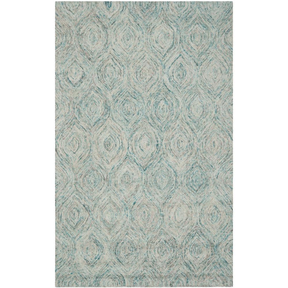 Ivory and Sea Blue Hand-Tufted Wool 6' x 9' Area Rug