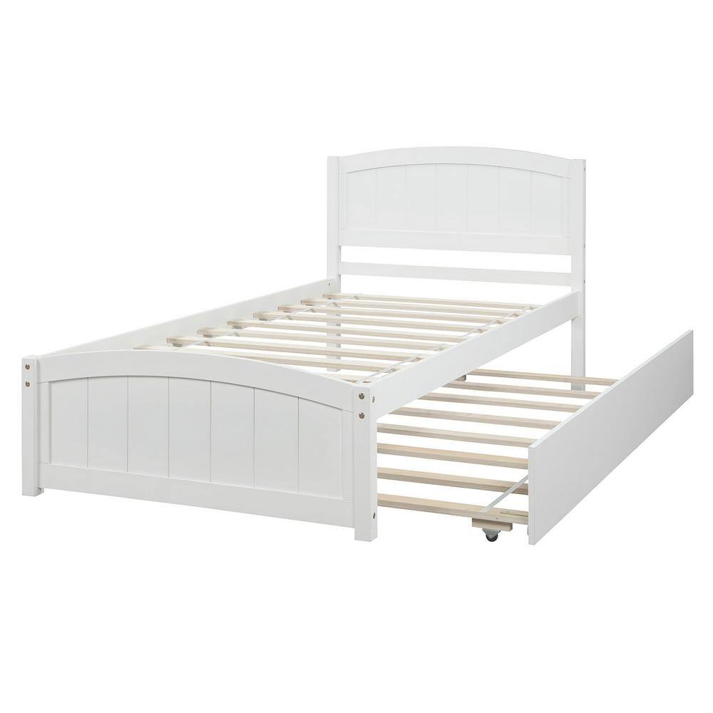 Classic 41.7 in. W White Wood Frame Twin Size Platform Bed with Trundle - thumbnail 4